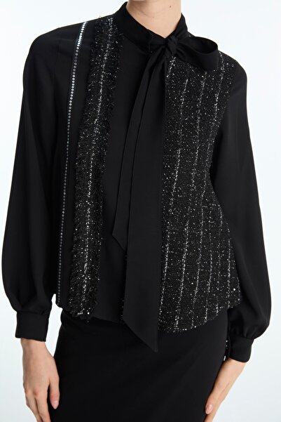 Zühre Black Double Suit with Silvery Collar Detail