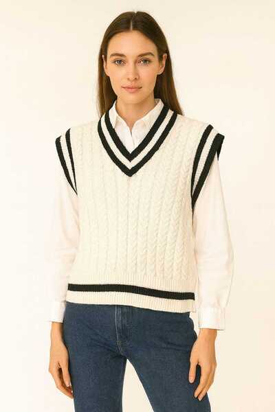 gigigiyim Stripe Detailed V-Neck Women's Sweater