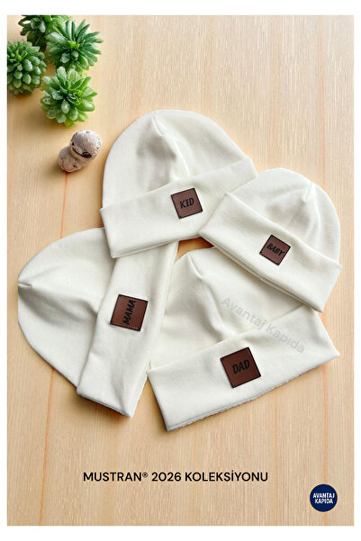 Mustran 95% Cotton 4-Piece Family Beanie Neck Collar Set |   Mother Father Child (4-12 Years) Baby (3-18 Months) Set