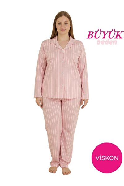 bie's Γυναικείο σετ πιτζάμες εποχιακής χρήσης με μακρυμάνικο πουκάμισο με κουμπιά από βισκόζη με γιακά και τσέπη στο στήθος