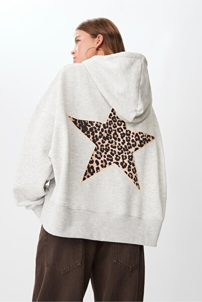 Stradivarius Leopar yıldızlı kapüşonlu sweatshirt