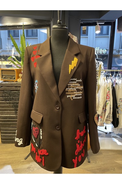 Forever Women's Embroidered Long Sleeve Cotton Blazer Jacket