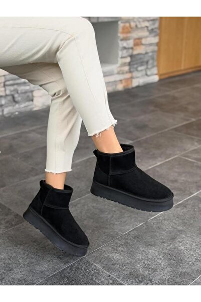 DİVA Μαύρες γυναικείες καθημερινές μπότες με χοντρή σόλα Σουέτ