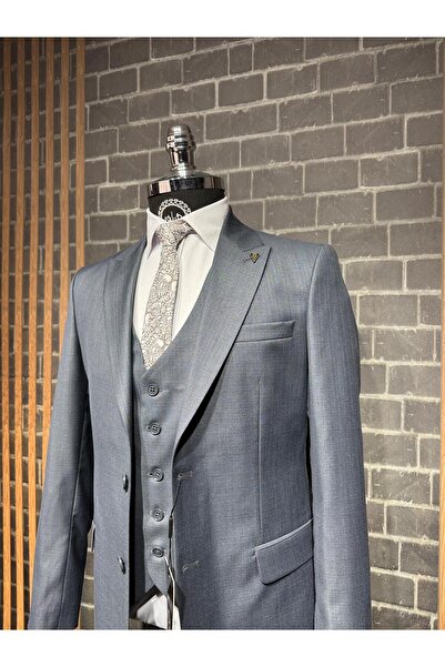 Dupont Filafil Kırlangıç Yaka Viscon Yelekli Takım Elbise