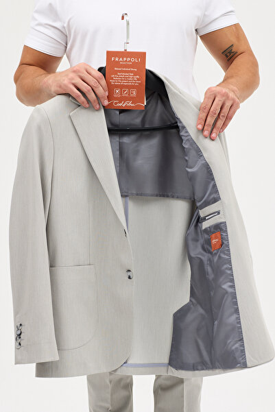 Frappoli Lerma Men's Gray Bag Pocket Half-Lined Jacket+Pleated Trousers 2-Piece Slim Fit Suit