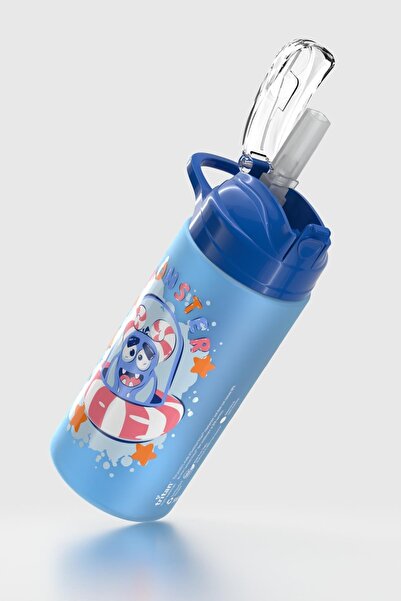 Renga Falcon Monster Patterned 500 ml Matte Tritan Children's Water Bottle with Straw 912037 Blue