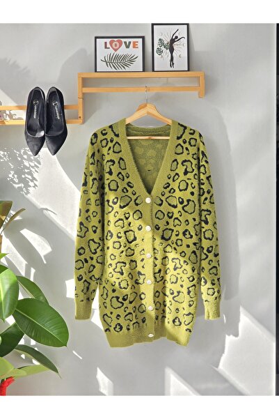ENDAMIM Long Knit Cardigan Soft Fabric Plus Size Leopard Printed
