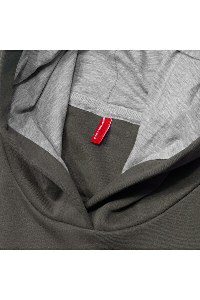 Cottonland Men's Academia Regular Fit Hooded Pocket Three Thread Unshaded B Printed Cotton Sweatshirt Light Khaki