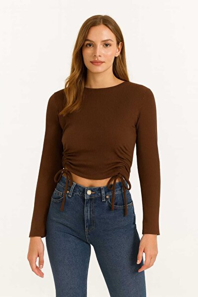 gigigiyim Corded Fabric Slim Sweater with Gathered Sides