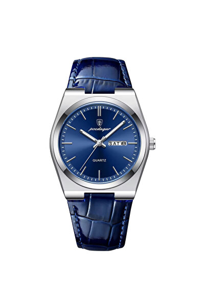 POEDAGAR Ceas bărbătesc de lux la modă, cu afișaj dată, zilele săptămânii, cuarț, piele, negru, albastru