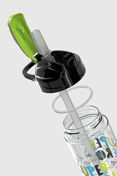 Renga Falcon Super Hero Patterned 500 ml Tritan Children's Water Bottle with Straw 912037 Black