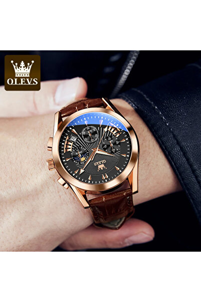 OLEVS Ανδρικό Ρολόι Χρονογράφος Ημερομηνία Χαλαζία Αναλογικό Δέρμα