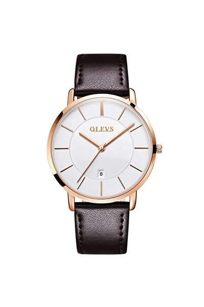 OLEVS Ανδρικό Ρολόι Quartz Αναλογικό Χρονογράφο Μόδας Δέρμα Καφέ Χρυσό
