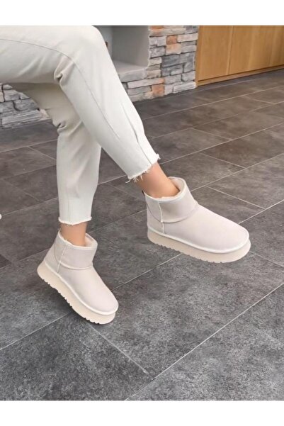 DİVA Krem Süet Kalın Taban Kadın Günlük Bot