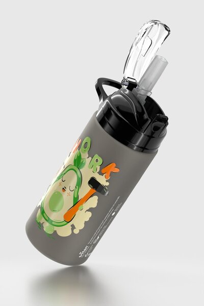 Renga Falcon Avocado Patterned 500 ml Matte Tritan Children's Water Bottle with Straw 912037 Black