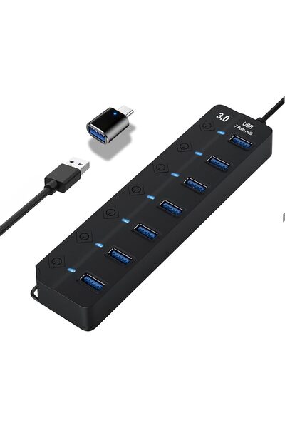 GoodTool USB 3.0 7-Port Portable Hub with Individual Power Switches, 5 Gbps
