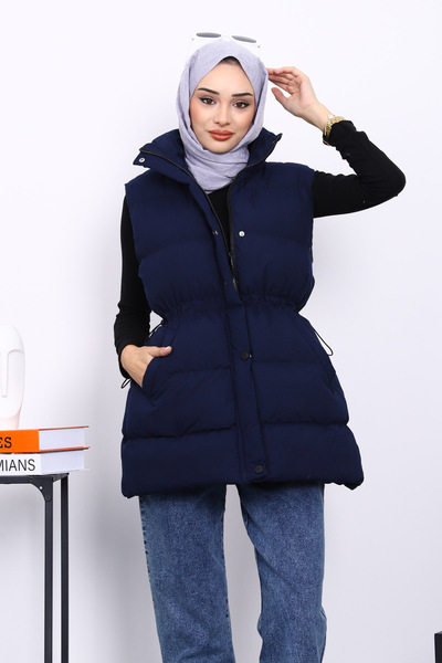 İmajButik Navy Blue Inflatable Vest with Elastic Waist and Pockets