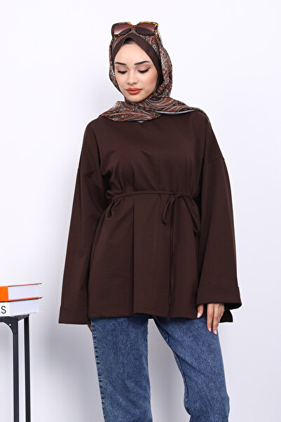 İmajButik Φούτερ με καφέ ραφές με λεπτομέρεια στο πλάι άνοιγμα