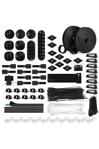 Baytion مجموعة إدارة الكابلات - منظم كابلات (373 قطعة) (أسود/أبيض)