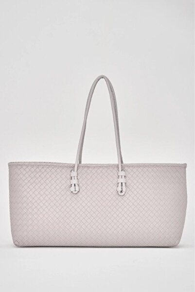 CANTACOMBINE حقيبة يد نسائية طويلة باللون الرمادي المضفر