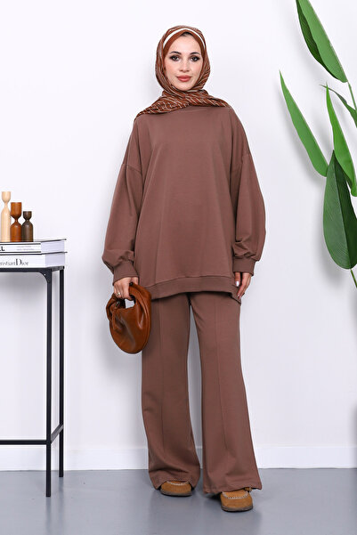 İmajButik Καφέ Σετ με δύο κλωστές Ov oversized με αντόλον