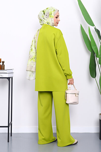 İmajButik Oil Green Zippered Tunic Pants Scuba Suit