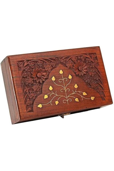 Generic QUESERA® Exquisitely Hand Brass-Filled Wooden Jewelry Box| Handmade Decorative Case| Kit| Vanity| O