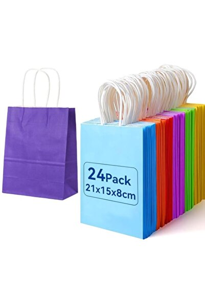Generic ECVV® 24Pcs Gift Bags, H21*L15*D8cm Party Favors Kraft Paper Bags with Handles Shopping Takeouts Ca