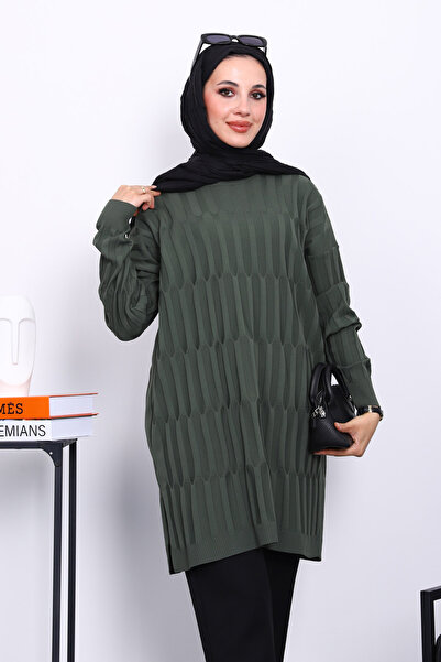 İmajButik Khaki Cold Yarn Mercerized Knitwear Tunic