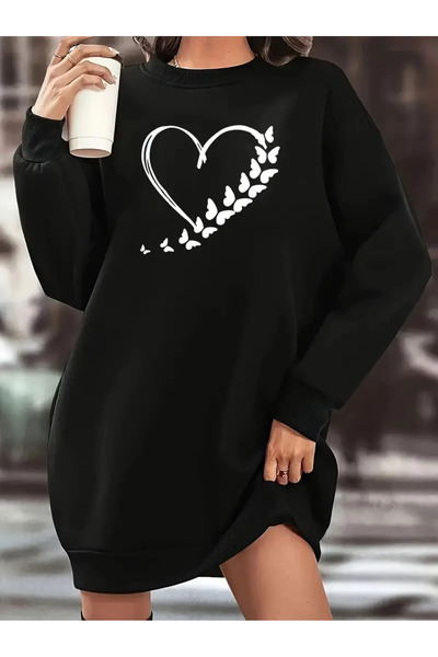 Pink Sky Butterfly Heart Printed Sweatshirt Dress Women