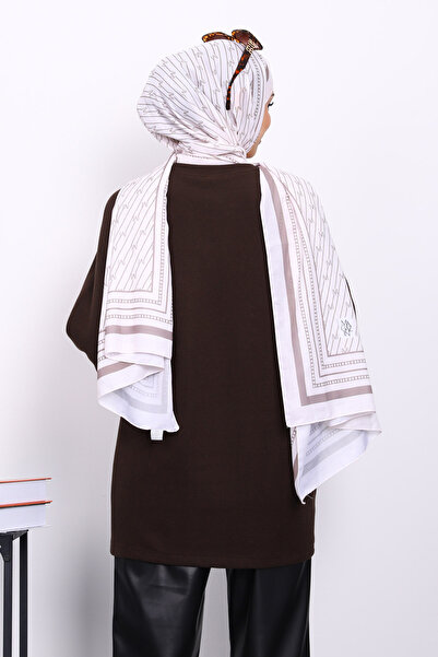 İmajButik Corded Fabric Tunic with Brown Side Shawl