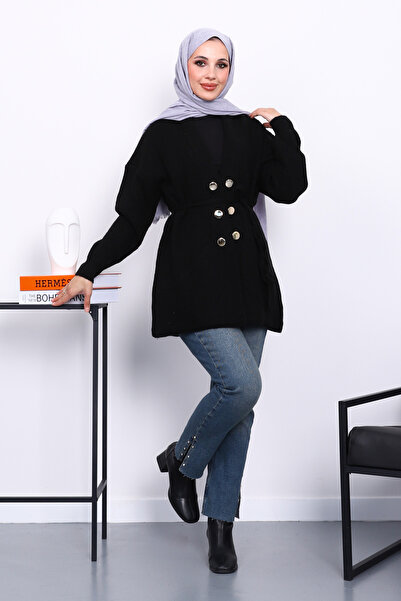İmajButik Black Pocket Detailed Soft Knit Cardigan
