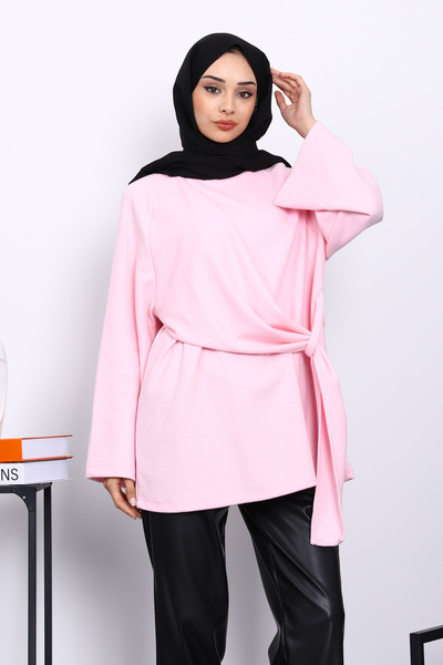 İmajButik Pembe Yandan Şallı Fitilli Tunik