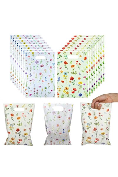 Generic 60-Pack Wildfloral Gift Bags with Handles, Vintage Floral Plastic Party Favor Bags for Weddings & B