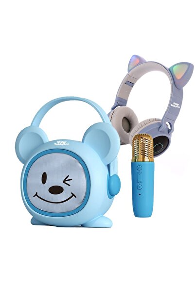 SMART TabbyBoo Set microfon karaoke copii/adulti Moly, cu casti audio, 4 efecte voce, Albastru