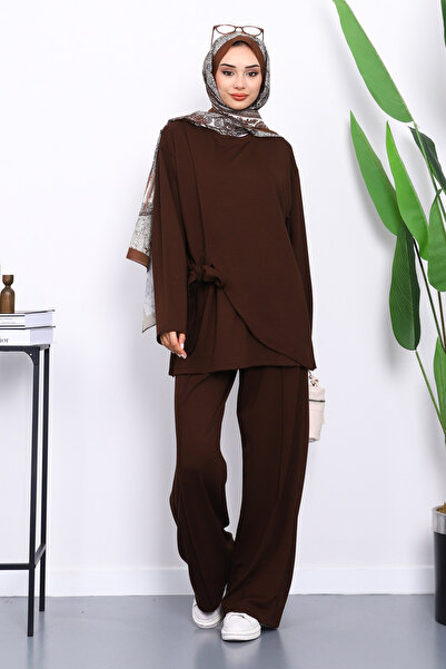 İmajButik Καφέ Παντελόνι με Παλτό με Κορδόνια