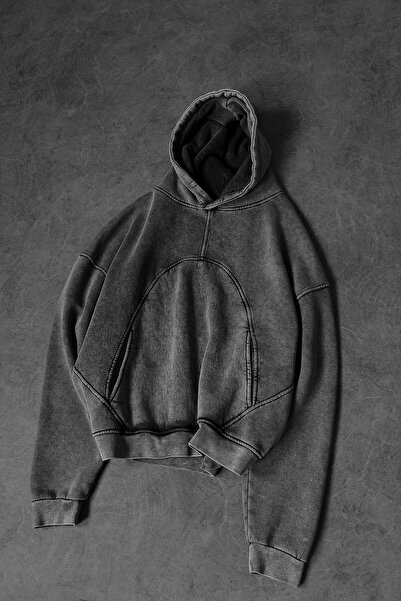 Slatra Men's Anthracite Washed Hooded Oversized Sweatshirt