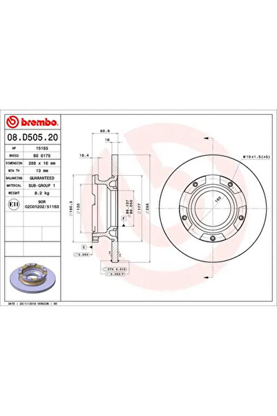 Brembo Disc frana Ford Tourneo Custom V362 Bus/Transit Custom V362 Bus/Transi...