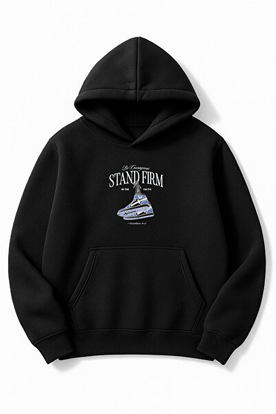 Altair Tr سويت شيرت أسود قصة فضفاضة بيسك يونيسكس ستاند فيرم بغطاء رأس