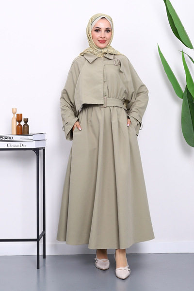 İmajButik Haki Bel Lastikli Kemerli Trenç