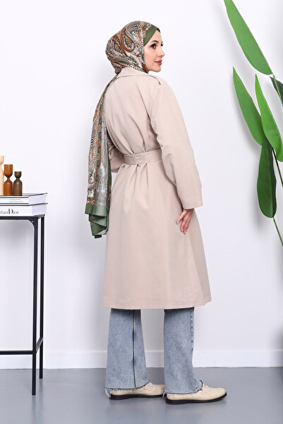 İmajButik Τζάκετ με πέτο και ζώνη με τσέπες από πέτρα