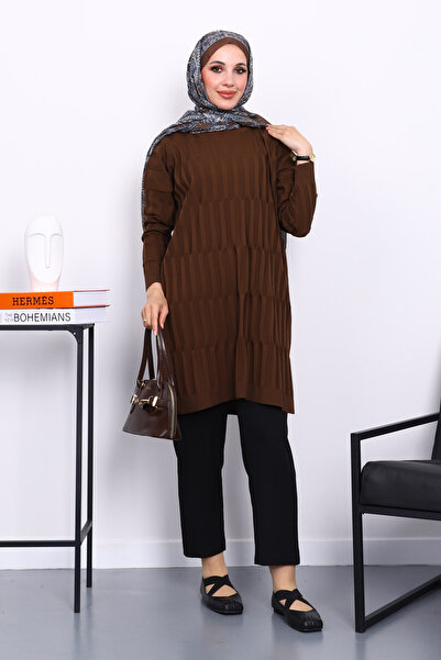 İmajButik Brown Cold Thread Mercerized Knitwear Tunic