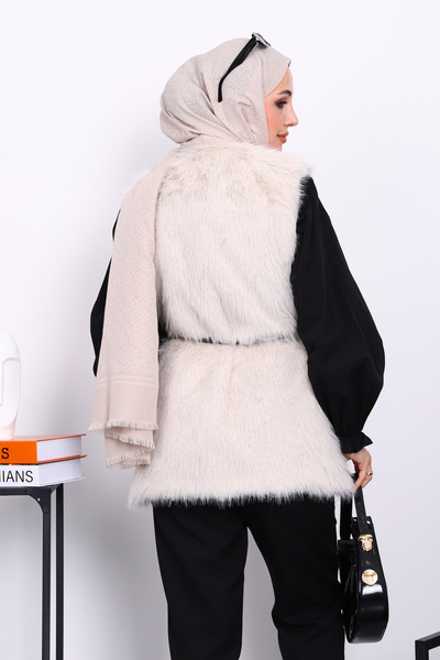 İmajButik Stone Belted Lined Fur Vest