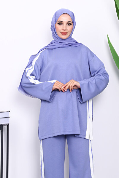 İmajButik Lila Color Block Tunic Trouser Suit