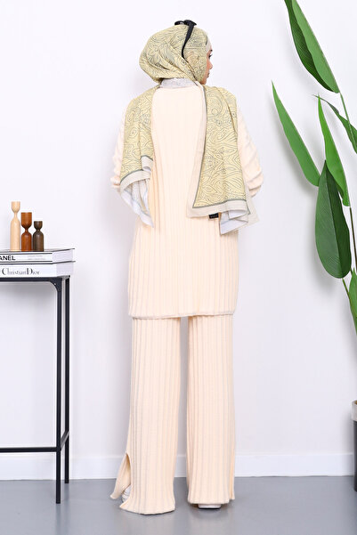 İmajButik Μπεζ κοτλέ Σετ πλεκτό με παντελόνι Yumoş