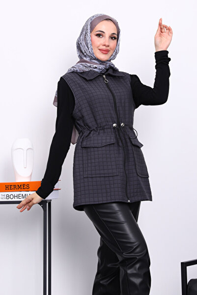 İmajButik Füme Fermuarlı Kapitone Yelek