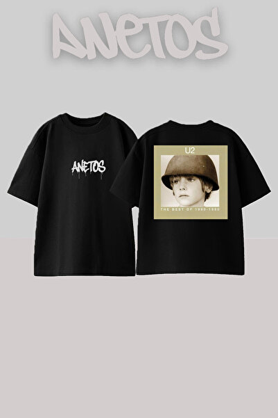 Anetos U2 The Best Of Design Rucsac cu imprimeu Bumbac Negru supradimensionat...