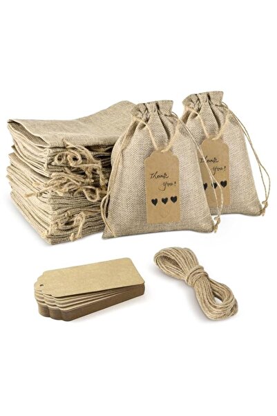 Generic Proxima Direct 50PCS 5"x 7" Drawstring Bags with Tags & String Burlap Gift Bags Reusable Linen Sack