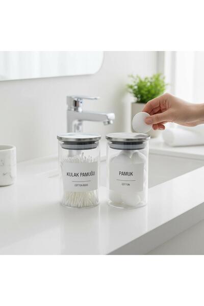 ANJEAHOME Moyale 2-Piece Glass Bathroom Set | 300 ml Cotton & Cotton Swab Jar | Organizer Set
