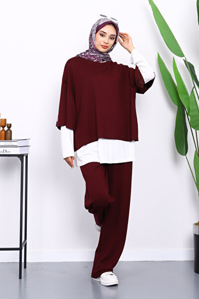 İmajButik Σετ τριών τεμαχίων με μπλουζάκι και παντελόνι από μούρι